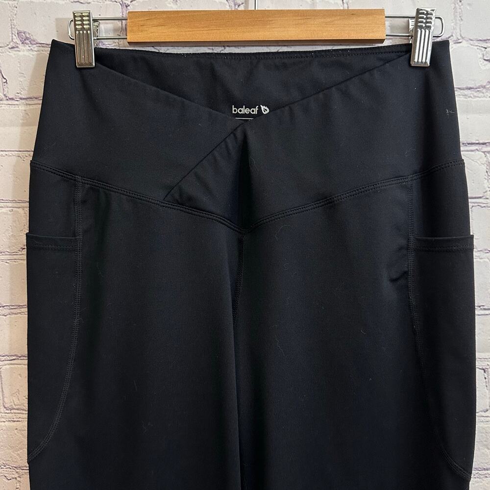 Baleaf Black Flared Yoga Pants Crossover Waist Band Women's Large Pockets - Picture 2 of 8